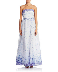 Adrianna Papell Strapless Floral Print Chiffon Gown