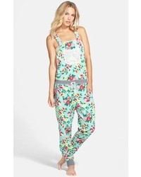 Kensie Rosy Outlook French Terry Jumpsuit Aquatic Blue Floral Small