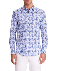Bugatchi Classic Fit Floral Stripe Stretch Cotton Button Up Shirt