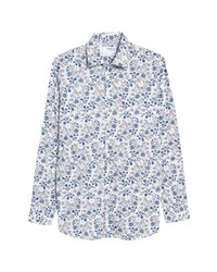 Selected Homme Slim Fit Floral Formal Organic Cotton Button Up Shirt In White At Nordstrom