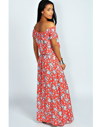 Boohoo Sue Off The Shoulder Floral Button Front Maxi Dress