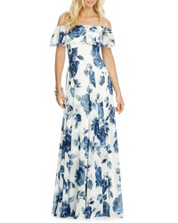 After Six Floral Chiffon Off The Shoulder Gown