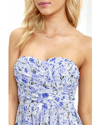 LuLu*s All Afloat Royal Blue Floral Print Strapless Maxi Dress