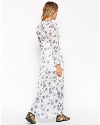 Asos Petite Petite Maxi Dress With Button Front In Blue Floral Print