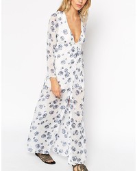 Asos Petite Petite Maxi Dress With Button Front In Blue Floral Print