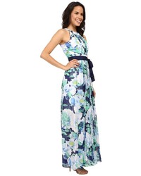 Vince Camuto Printed Chiffon Halter Maxi With Inset Pleating