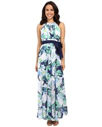 Vince Camuto Printed Chiffon Halter Maxi With Inset Pleating