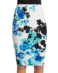 Women's Black Cropped Sweater, White and Blue Floral Pencil Skirt ...
