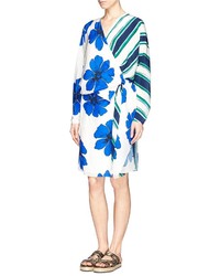 Nobrand Floral Neptune Stripe Silk Wrap Dress