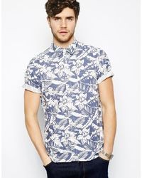 Asos Shirt With Floral Print In Short Sleeves Blue