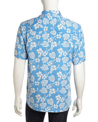 Neiman Marcus Floral Print Stretch Sport Shirt Powder