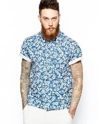 Universal Works Shirt In Floral Print With Short Sleeves Navy