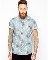 Asos Shirt In Short Sleeve With Japanese Floral Teal