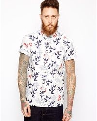 Asos Shirt In Short Sleeve With Japanese Floral White