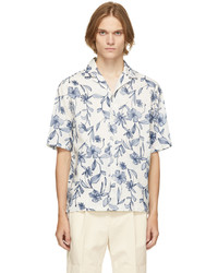 Officine Generale White Blue Floral Short Sleeve Shirt