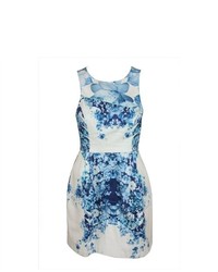 White Suede Vector Floral Sleeveless Dress