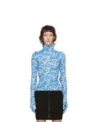 White and Blue Floral Turtleneck