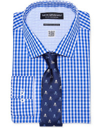 Nick Graham Blue Gingham Dress Shirt Tie Set