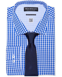 Nick Graham Blue Gingham Dress Shirt Tie Set