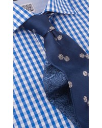 Nick Graham Shirttie Set Blue Gingham Shirt Navy Dice Print Tie
