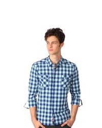 191 Unlimited Slim Fit Blue Blue Gingham Woven Shirt