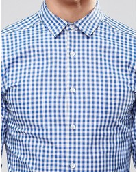 Asos Brand Skinny Shirt In Blue Gingham Check With Long Sleeves