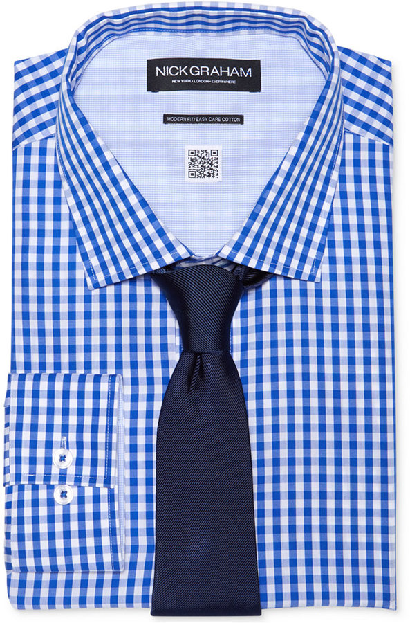 Nick Graham Blue Gingham Dress Shirt Tie Set, $99 | Macy's | Lookastic