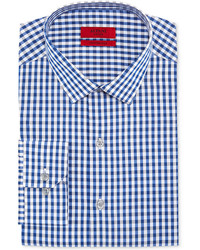 Alfani Red Fitted Bright Blue Gingham Performance Dress Shirt