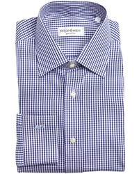 Men's White and Blue Gingham Long Sleeve Shirt, Navy Chinos, Tan ...
