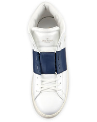 Valentino Rockstud Leather High Top Sneaker Whiteblue