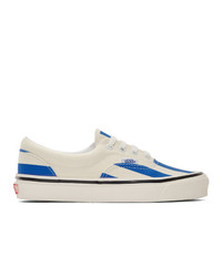 White and Blue Horizontal Striped Canvas Low Top Sneakers