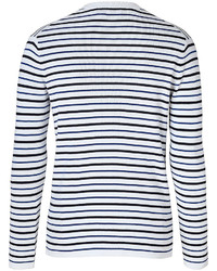 Vince Off White Multi Striped Cotton Crew Sweater