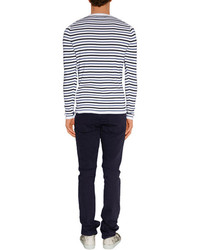 Vince Off White Multi Striped Cotton Crew Sweater