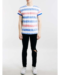 Topman Blue Red And White Stripe T Shirt