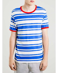 Topman Bluewhite Stripe Muscle Fit Ringer T Shirt