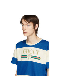 Gucci Off White And Blue Vintage Logo T Shirt
