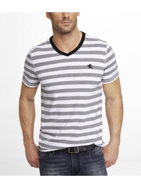 Express Rugby Stripe Small Lion V Neck Tee