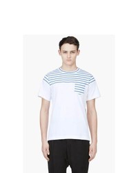 Sacai White And Blue Striped T Shirt