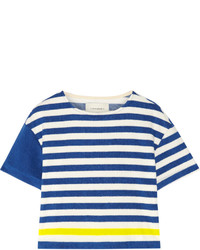 Solid And Striped The Tee Striped Cotton Blend Terry Top Bright Blue