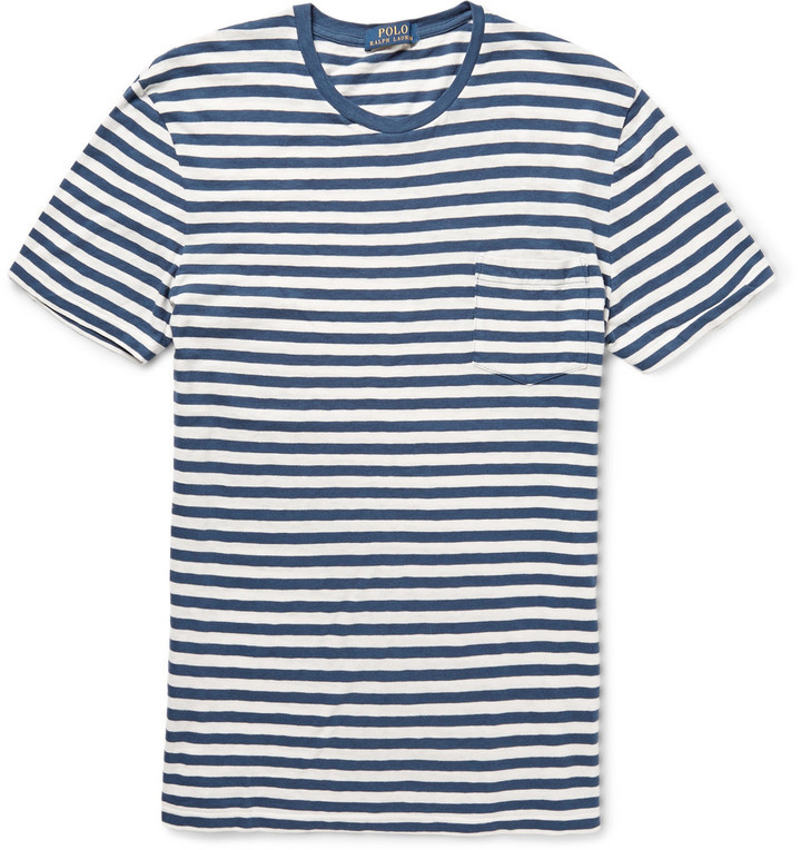 ralph lauren blue and white striped t shirt