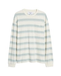 WAX LONDON Hayden Stripe Long Sleeve Organic Cotton T Shirt In Ecrublue At Nordstrom