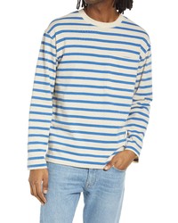 Closed Nautical Stripe Long Sleeve Crewneck T Shirt In Provence Blue At Nordstrom