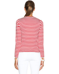 Comme des Garcons Play Striped Cotton Red Emblem Tee