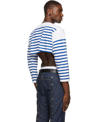 Jean Paul Gaultier White Blue Les Marins Sailor Crop Long Sleeve T Shirt