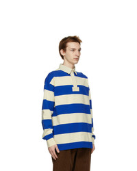 Gucci Blue And Beige Striped Long Sleeve Polo
