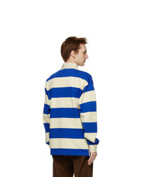 Gucci Blue And Beige Striped Long Sleeve Polo