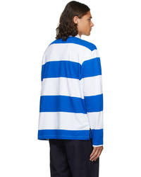AMI Alexandre Mattiussi Blue White Jersey Striped Ami De Cur Long Sleeve Polo