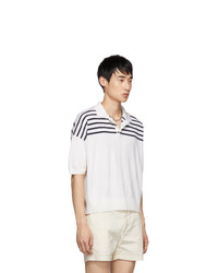 Loewe White And Blue Wool Striped Polo