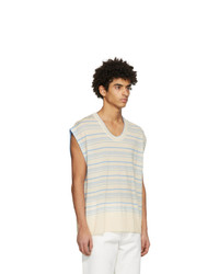 Wooyoungmi Off White And Blue Striped Sweater Vest