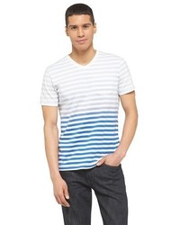 Ombre Striped V Neck T Shirt Blue Chor